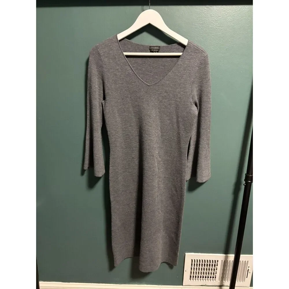 Talbots Dress Womens Size Small Gray Pure Merino Wool Long Sleeve